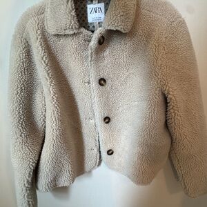 Zara Oversized Beige Sherpa Jacket